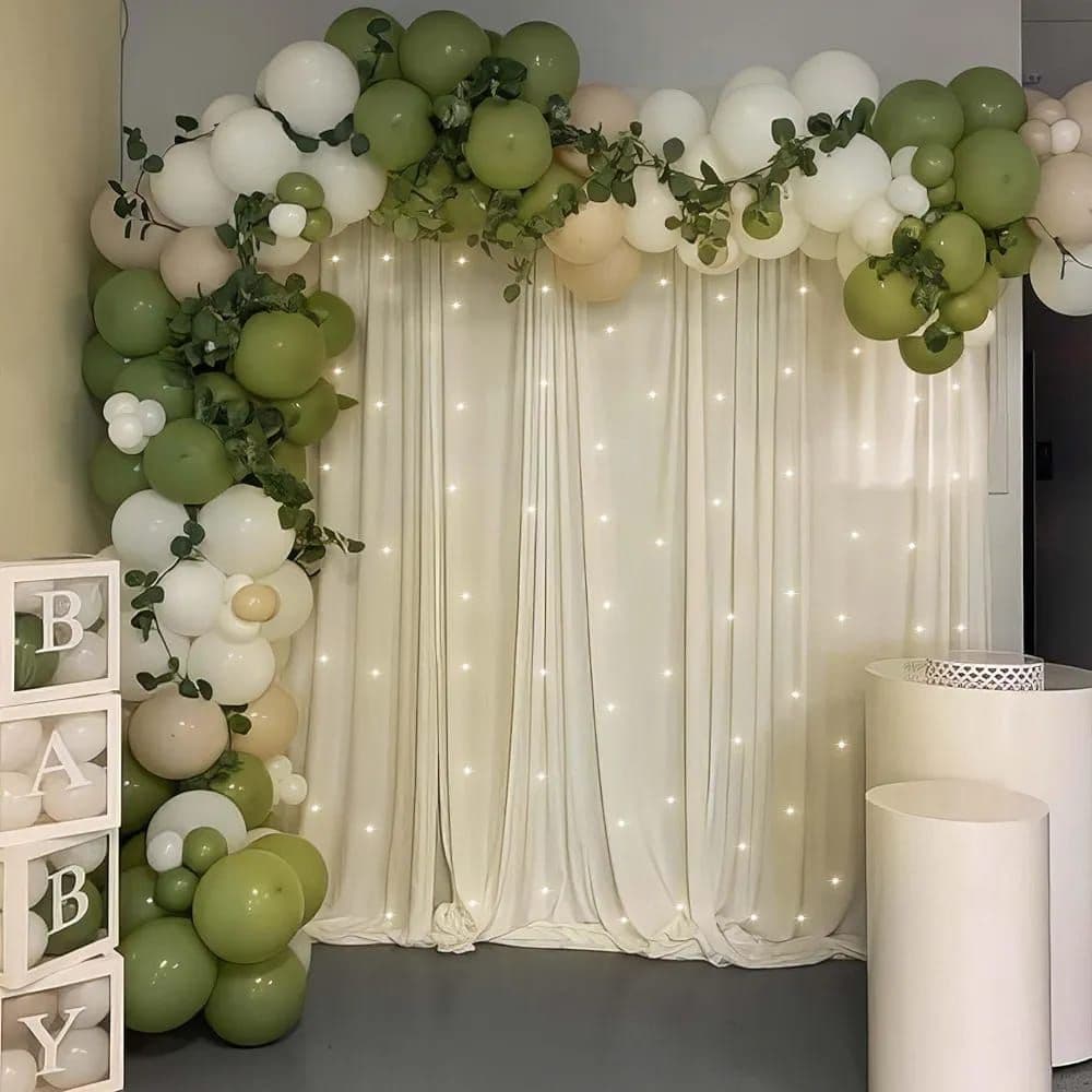 Sage green and ivory balloon garland with BABY blocks for a baby shower